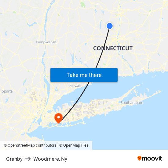 Granby to Woodmere, Ny map