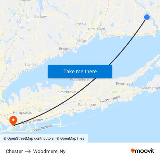 Chester to Woodmere, Ny map