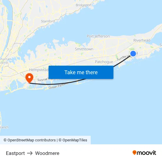 Eastport to Woodmere map