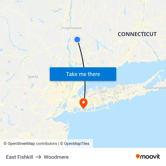 East Fishkill to Woodmere map