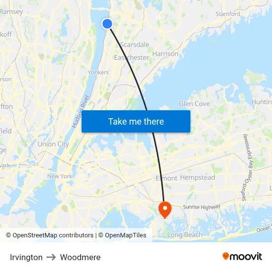 Irvington to Woodmere map