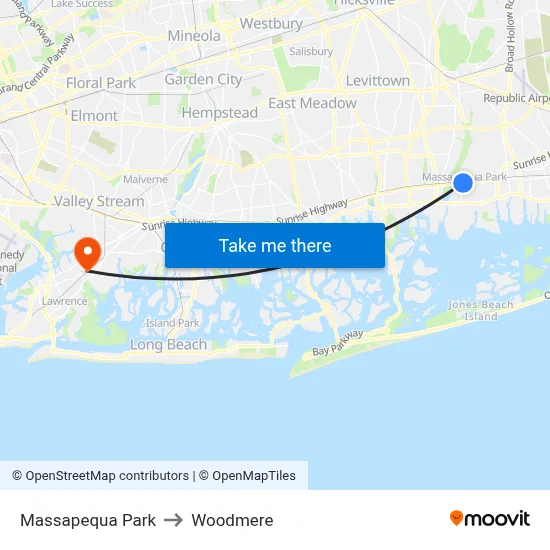 Massapequa Park to Woodmere map