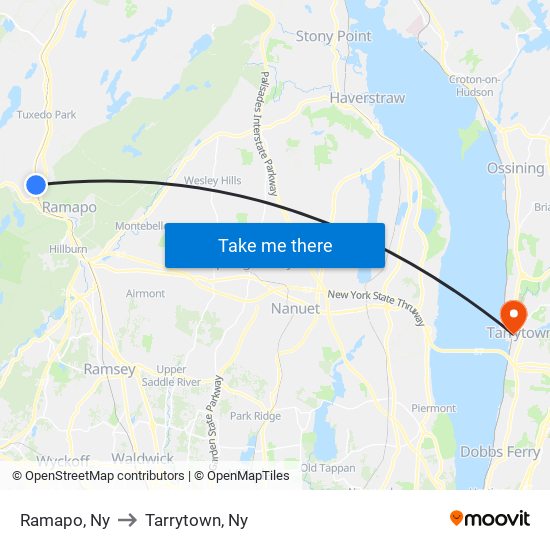 Ramapo, Ny to Tarrytown, Ny map