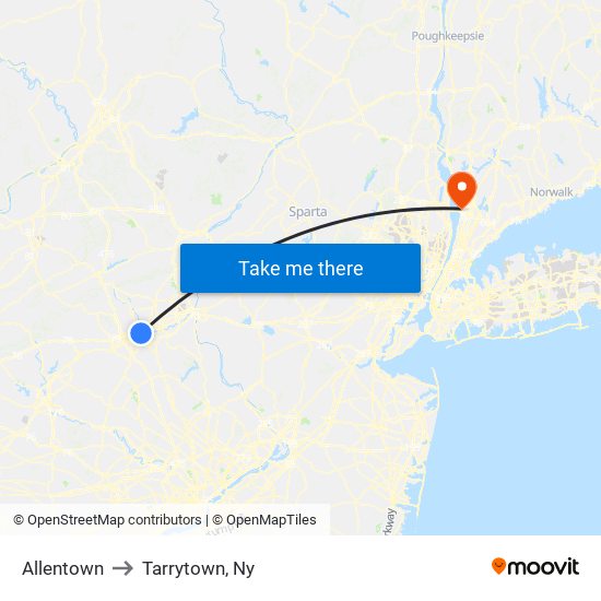 Allentown to Tarrytown, Ny map