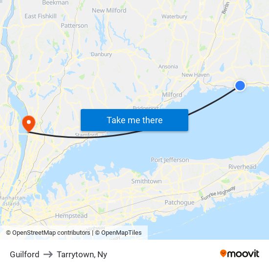 Guilford to Tarrytown, Ny map