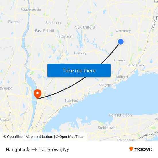 Naugatuck to Tarrytown, Ny map