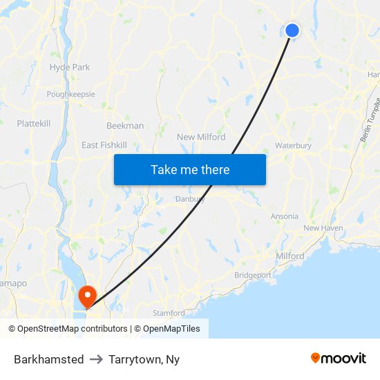 Barkhamsted to Tarrytown, Ny map