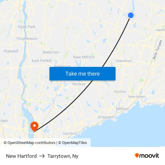 New Hartford to Tarrytown, Ny map