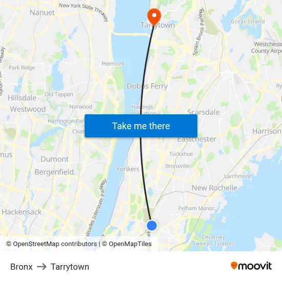 Bronx to Tarrytown map