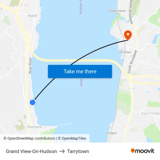 Grand View-On-Hudson to Tarrytown map