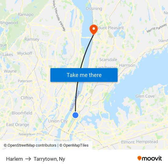 Harlem to Tarrytown, Ny map