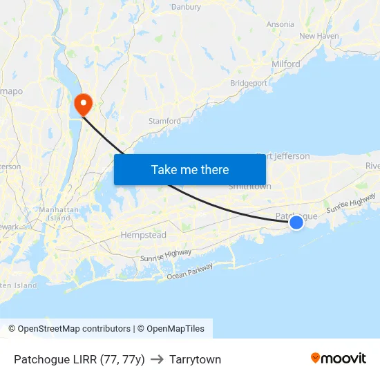 Patchogue LIRR (77, 77y) to Tarrytown map