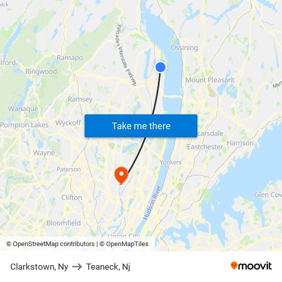 Clarkstown, Ny to Teaneck, Nj map