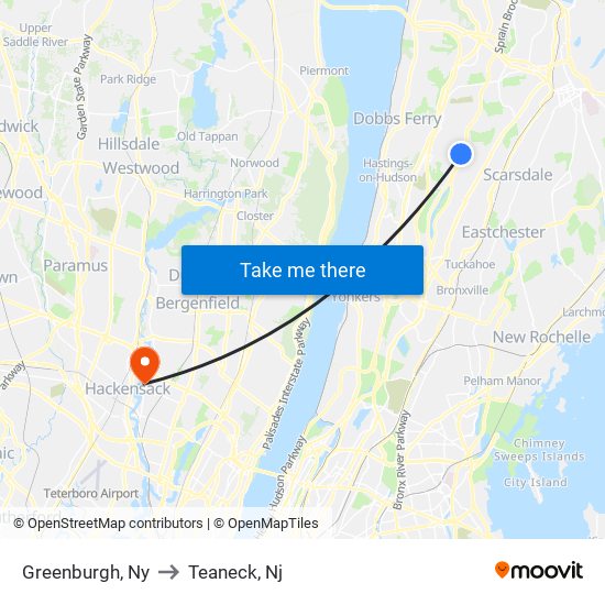 Greenburgh, Ny to Teaneck, Nj map