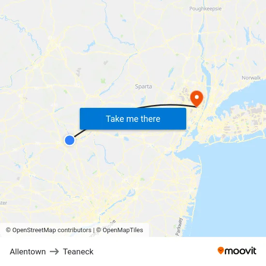 Allentown to Teaneck map