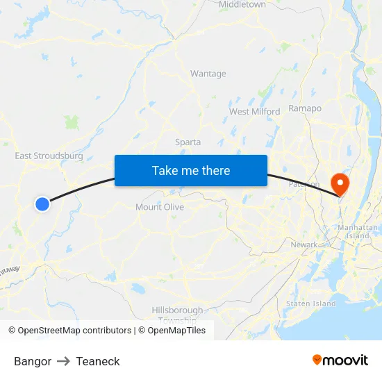 Bangor to Teaneck map