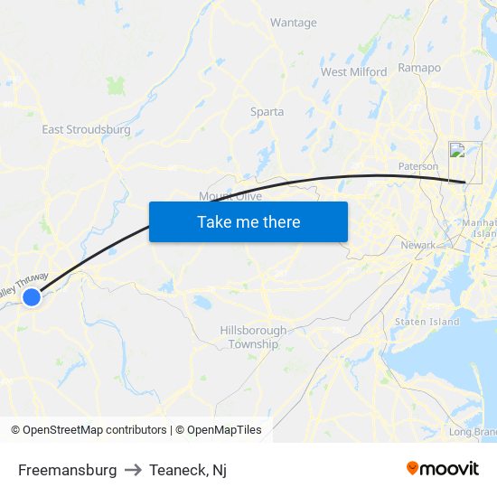 Freemansburg to Teaneck, Nj map