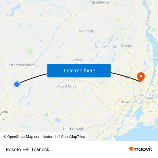 Roseto to Teaneck map