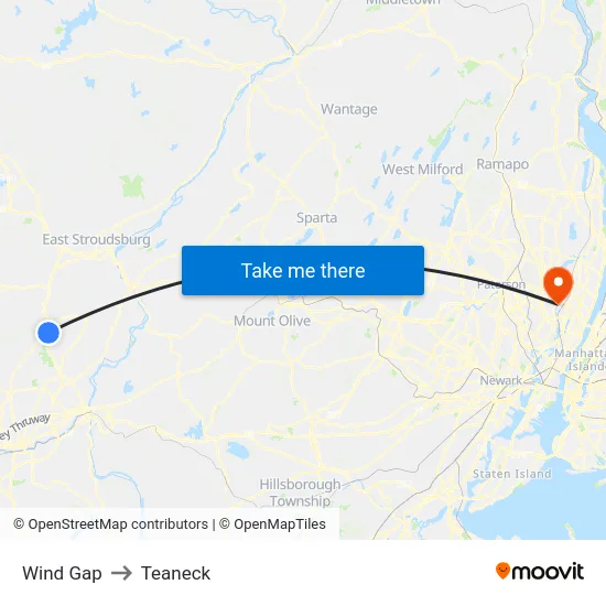 Wind Gap to Teaneck map