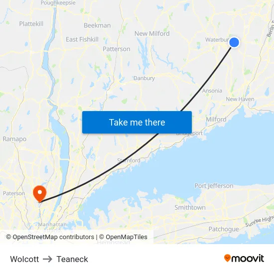 Wolcott to Teaneck map