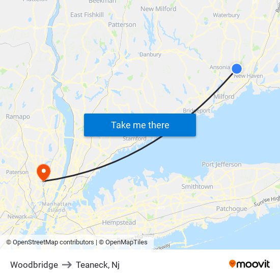 Woodbridge to Teaneck, Nj map