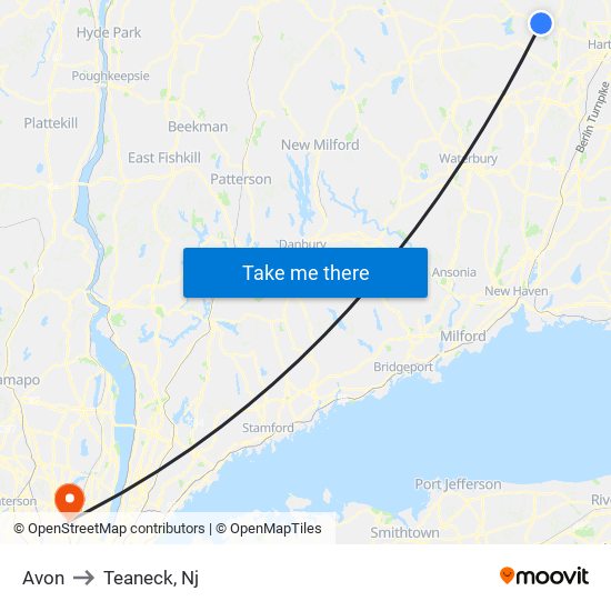 Avon to Teaneck, Nj map