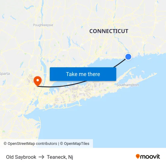 Old Saybrook to Teaneck, Nj map