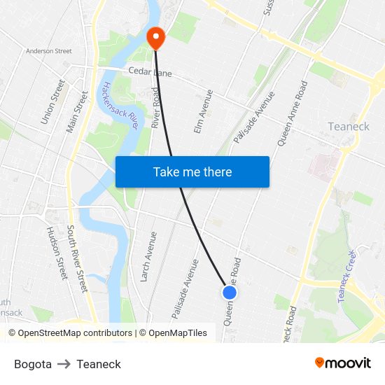 Bogota, Nj to Teaneck, Nj with public transportation