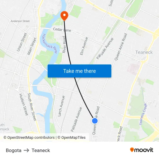 Bogota to Teaneck map