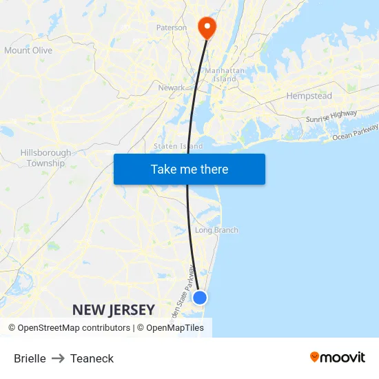 Brielle to Teaneck map