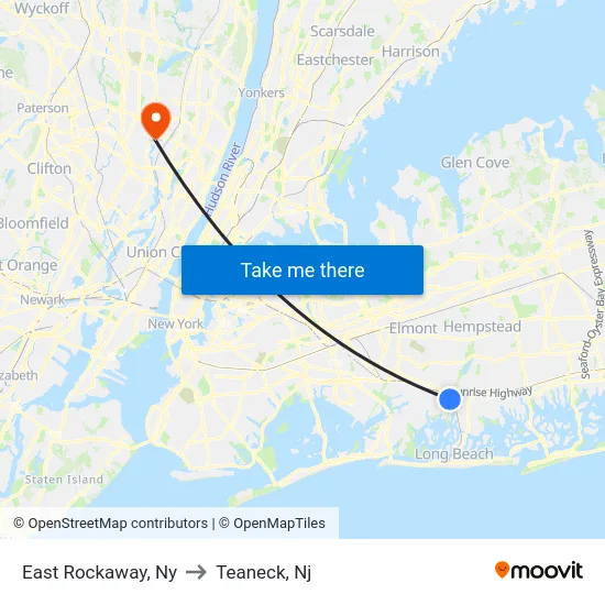 East Rockaway to Teaneck, Nj map