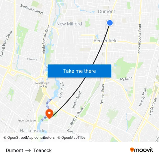 Dumont to Teaneck map