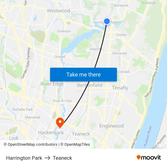 Harrington Park to Teaneck map