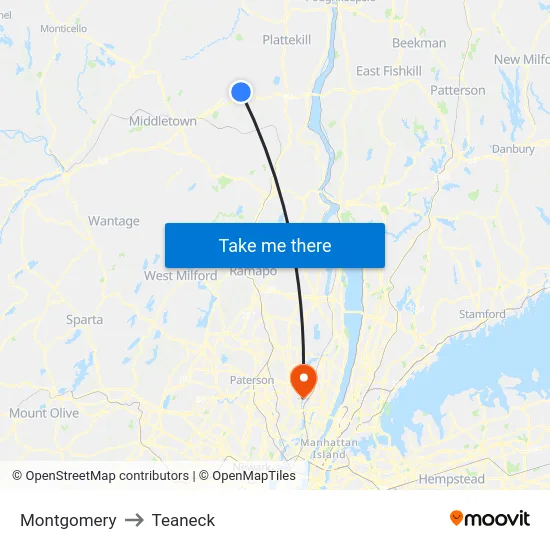 Montgomery to Teaneck map