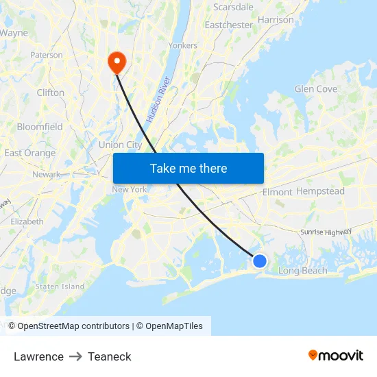 Lawrence to Teaneck map