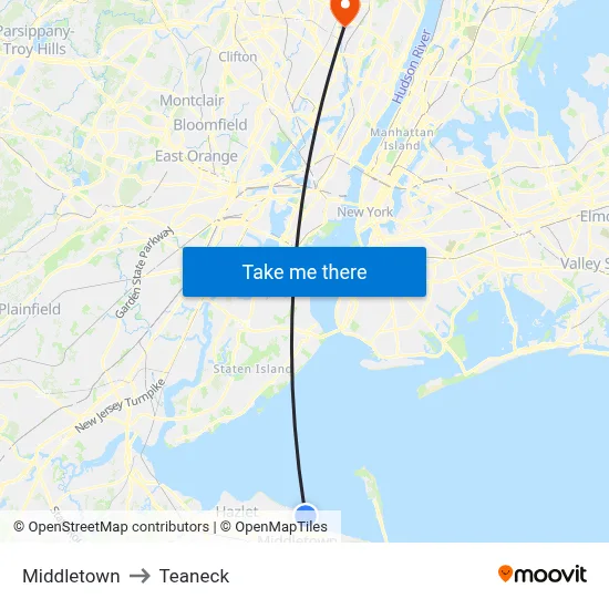 Middletown to Teaneck map