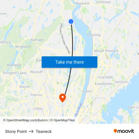 Stony Point to Teaneck map