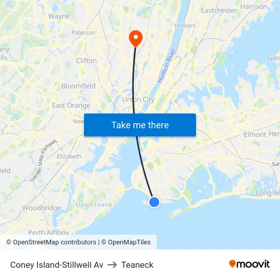 Coney Island-Stillwell Av to Teaneck map