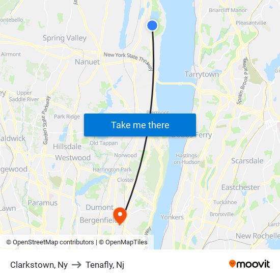 Clarkstown, Ny to Tenafly, Nj map