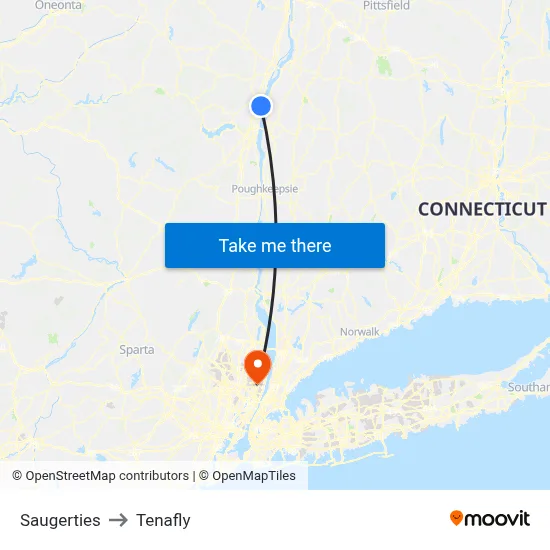 Saugerties to Tenafly map