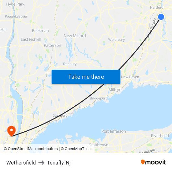 Wethersfield to Tenafly, Nj map