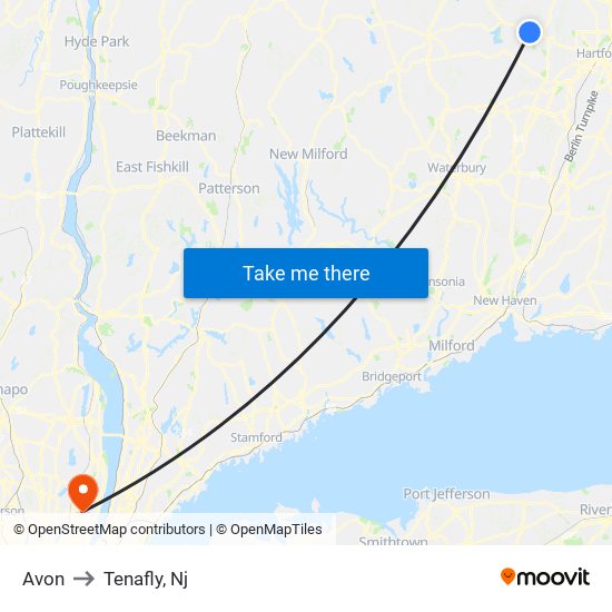 Avon to Tenafly, Nj map