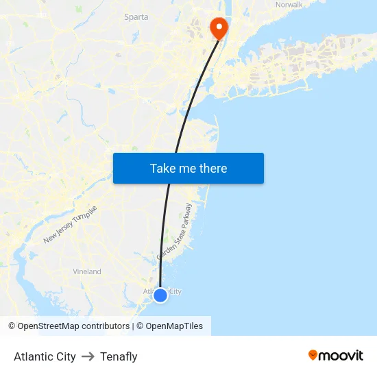 Atlantic City to Tenafly map