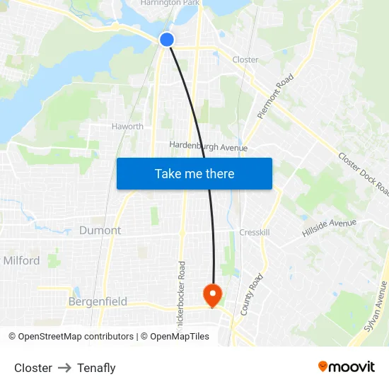 Closter to Tenafly map