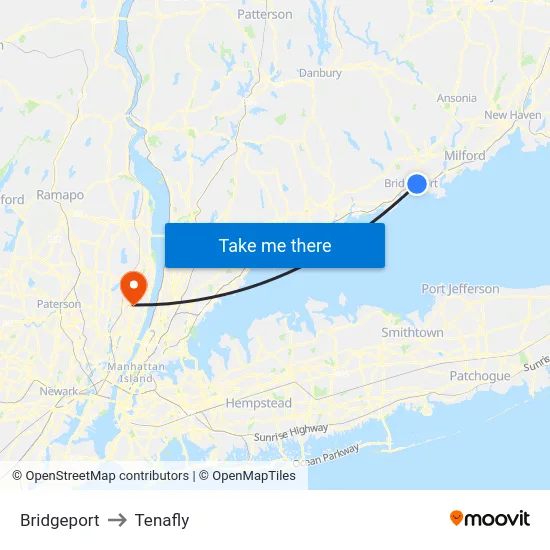 Bridgeport to Tenafly map