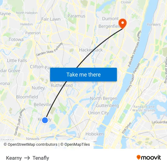 Kearny to Tenafly map