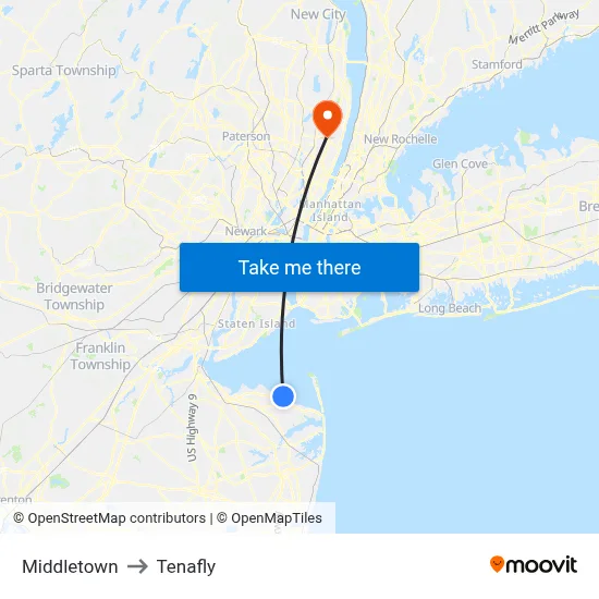 Middletown to Tenafly map