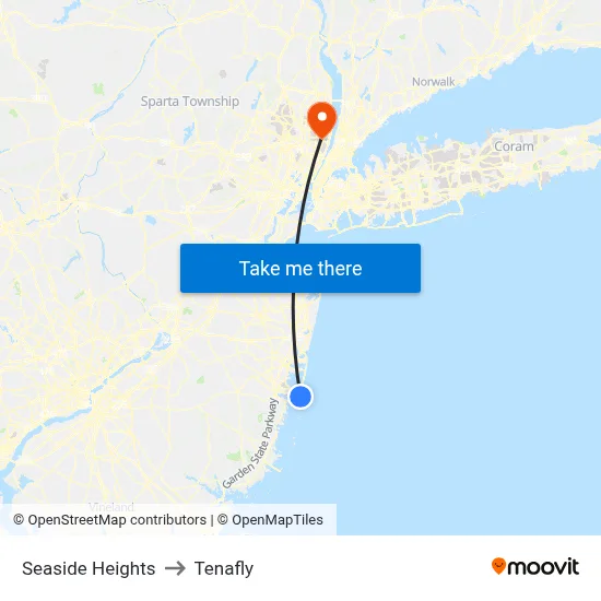 Seaside Heights to Tenafly map