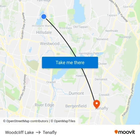 Woodcliff Lake to Tenafly map