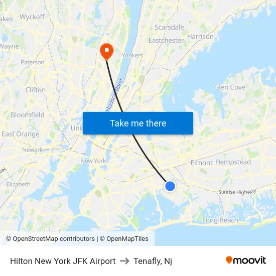 Hilton New York JFK Airport to Tenafly, Nj map